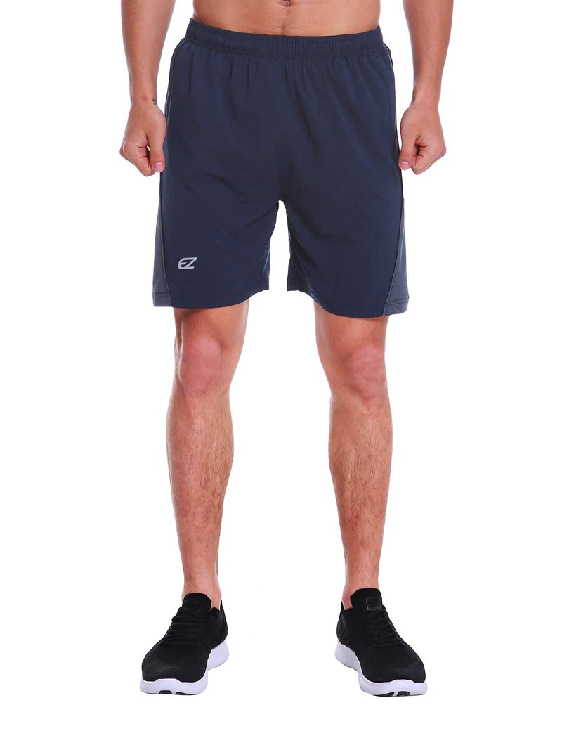 EZRUN Men's 7 Inch Quick Dry Running Shorts Workout Sport Fitness Short with Liner Zip Pocket(Blue,L) - Image 2